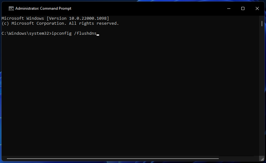 ipconfig /flushdns command error 0xc1900223