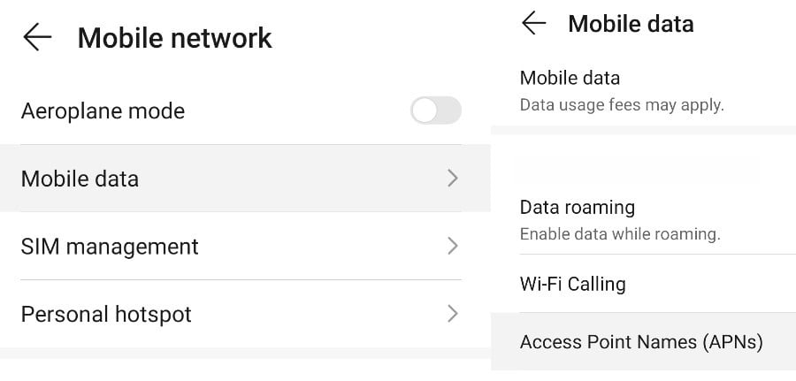 paramètres de données mobiles Android