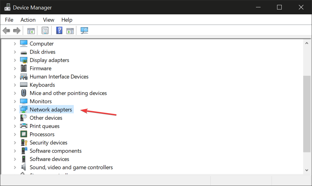 network adapters section on device manager