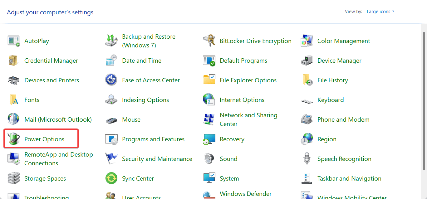 power options control panel