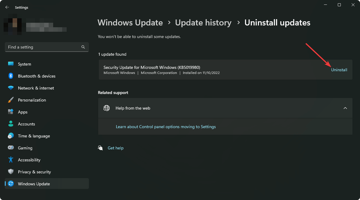 uninstalling update windows 11