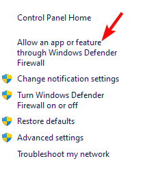 Windows Defender ファイアウォールを介してアプリまたは機能を許可する