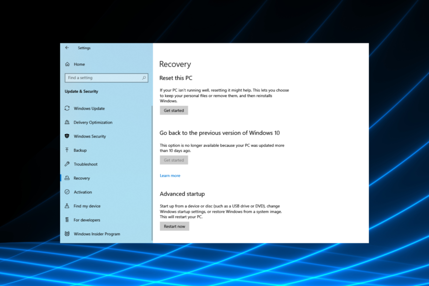Fix recovery settings crashes in Windows