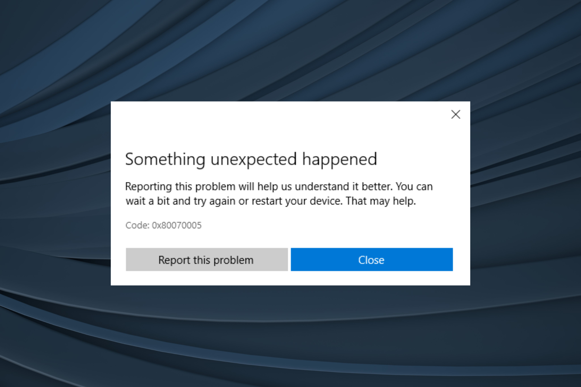 fix error code 0x800700005 in Microsoft Store