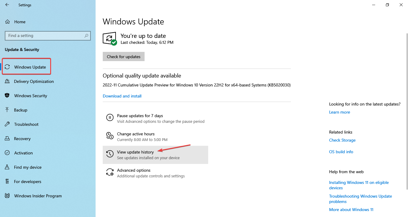 view update history to fix microsoft store missing