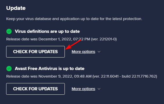avast check for updates