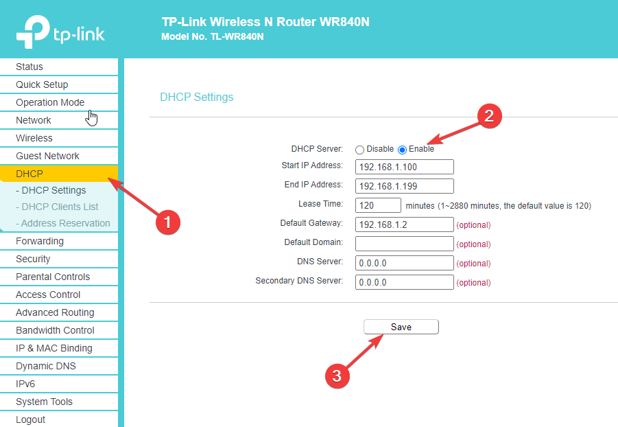 DHCP server - dhcp is not enabled for ethernet