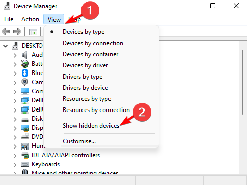 Show hidden devices in device manager