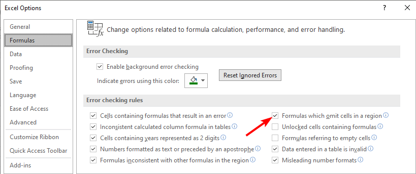 Formula Omits Adjacent Cells Error In Excel: How To Fix It