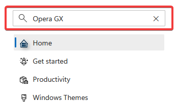 opera gx web search