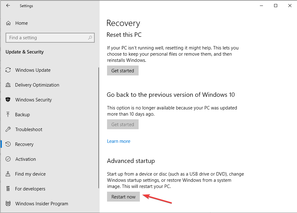 Recovery Windows 10