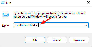 run control.exe folders command