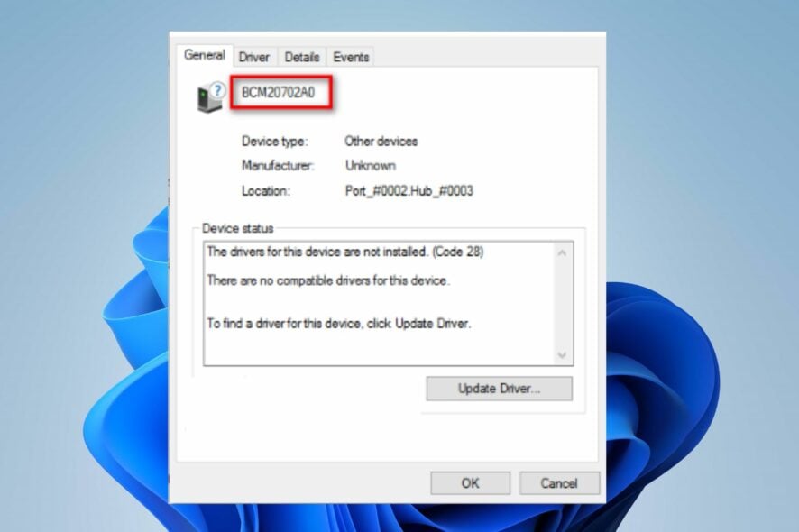 bcm20702a0 driver windows 11