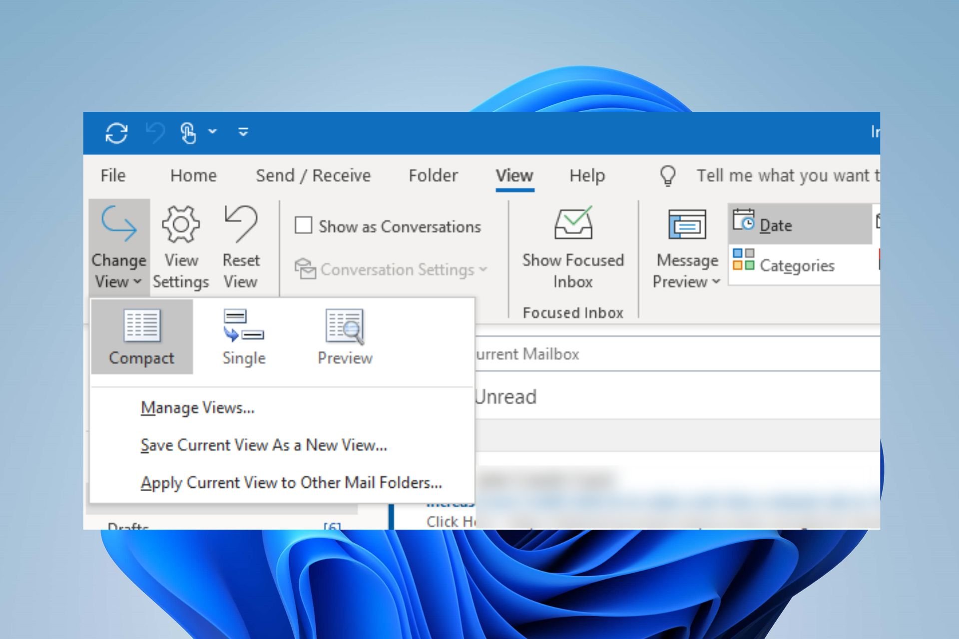 Outlook ビュー自体が変更されます