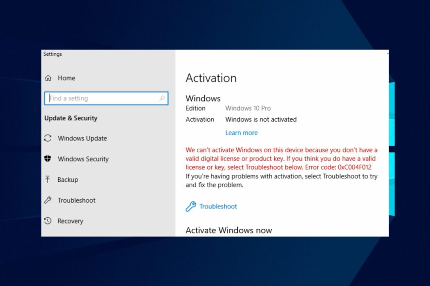 0xc004f012 windows activation error