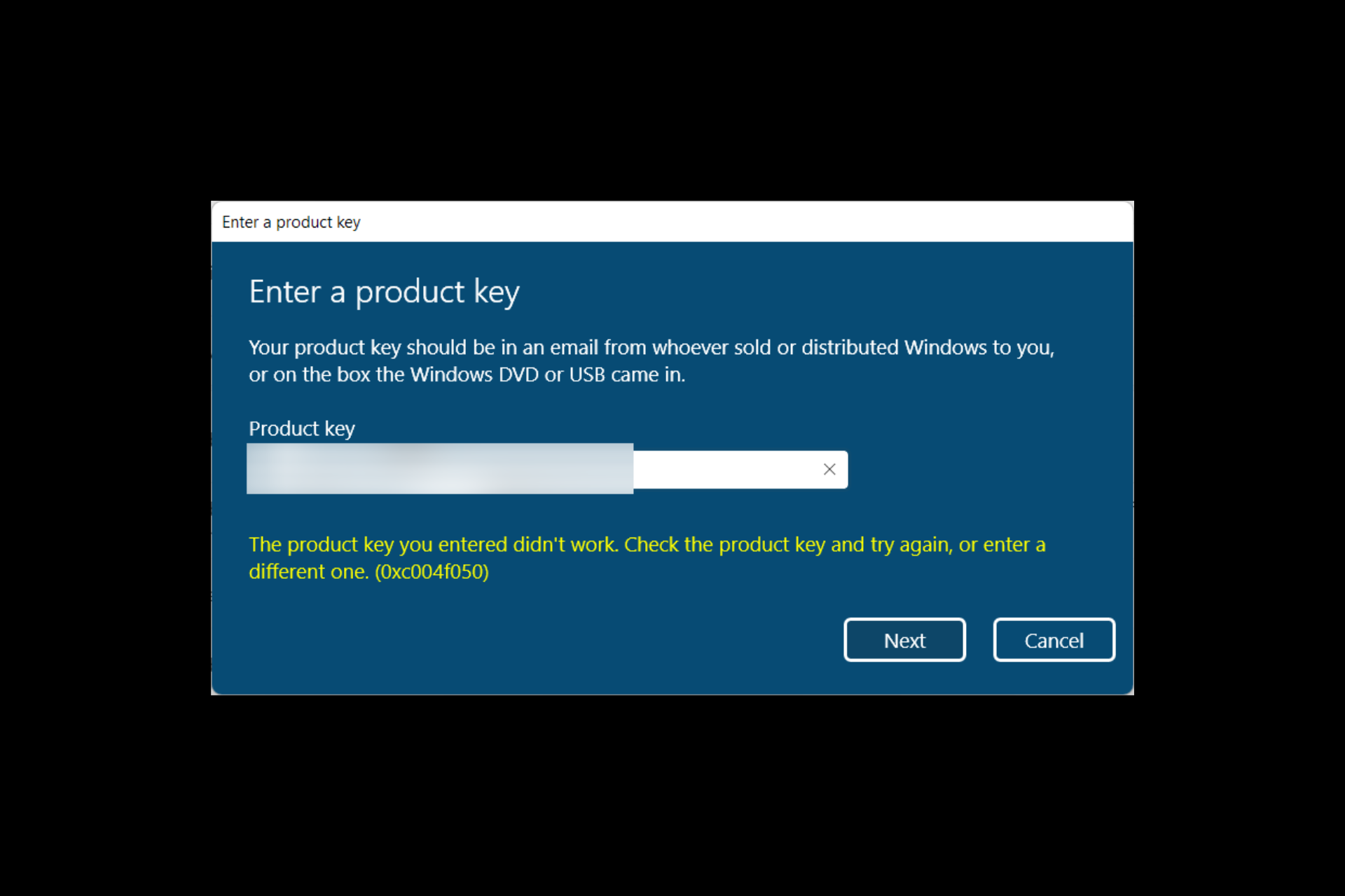 Windows 11 Product Key Not Working, Error 0xc004f050