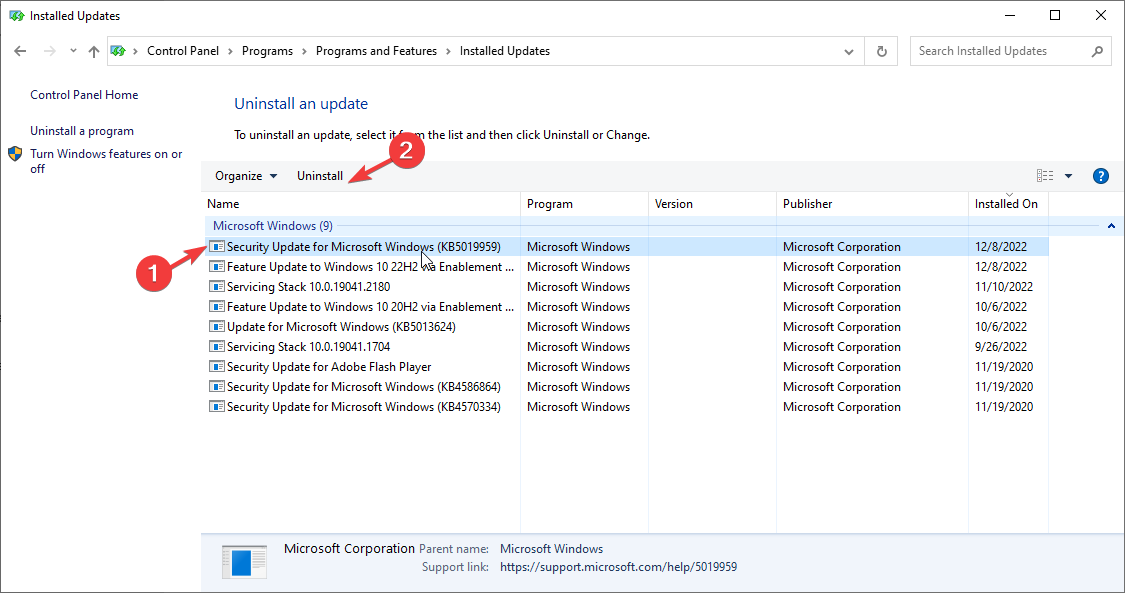 Windows Updates Uninstall