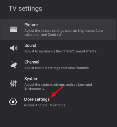 android tv more settings