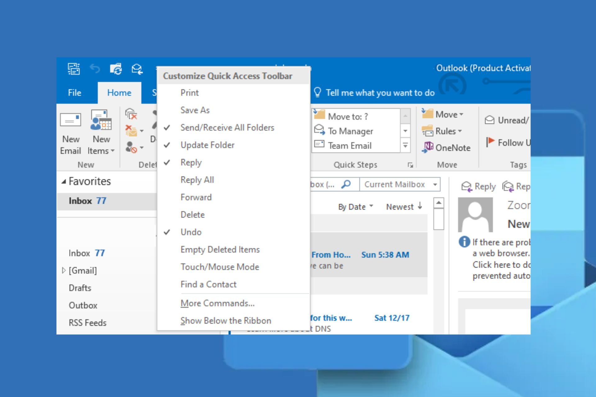 How To Customize The Quick Access Toolbar In Outlook 0195