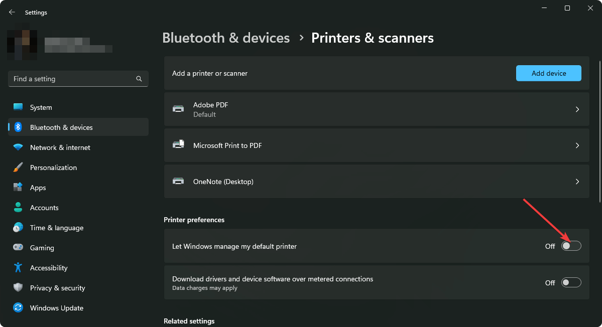 disabling let windows manage my default printer