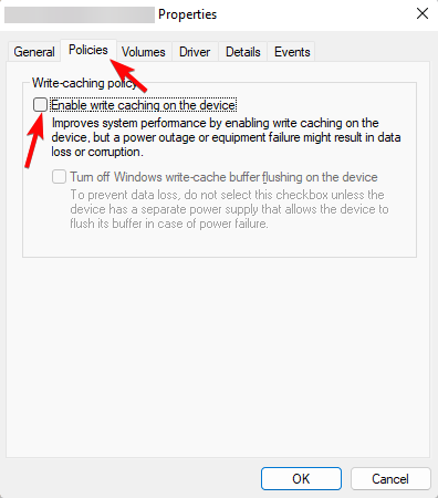 disable Enable write caching on the disk
