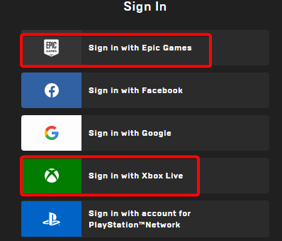 sign in with epic games or xbox account