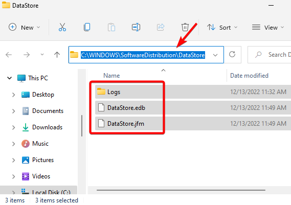 delete contents in Windows Update’s download folder