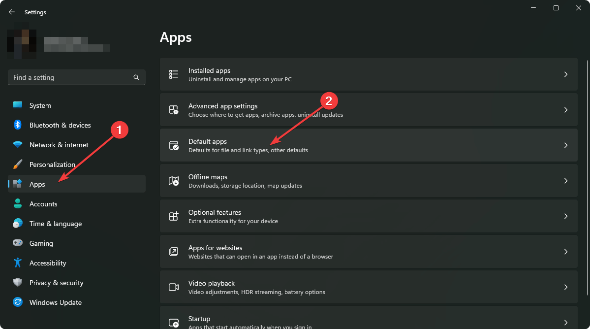going default apps settings windows 11
