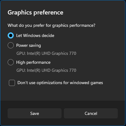 graphics preference