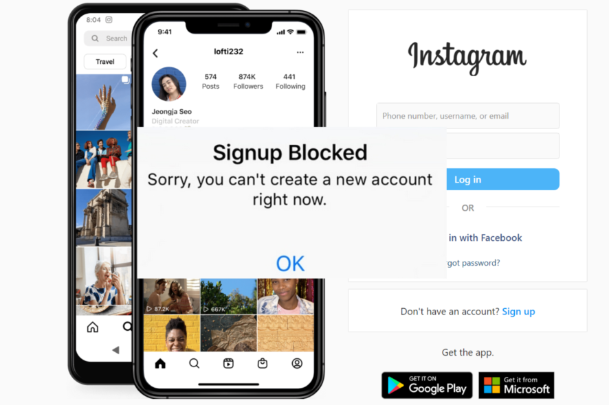 can not sign up instagram