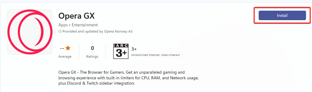 install opera button in microsoft store