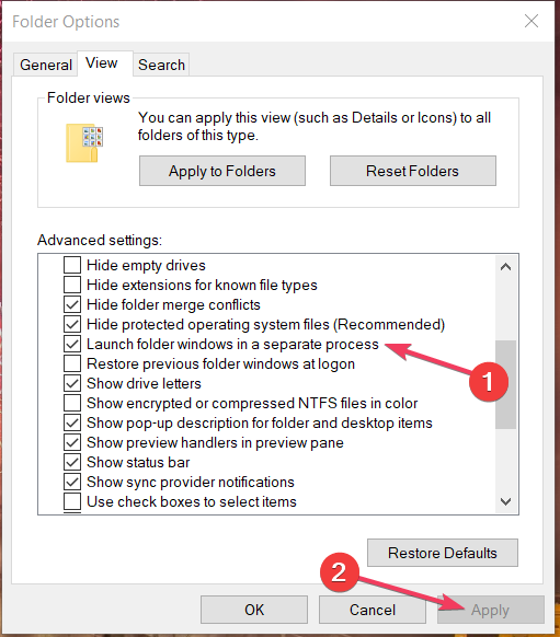The Launch folder windows checkbox multiple windows explorer in task manager