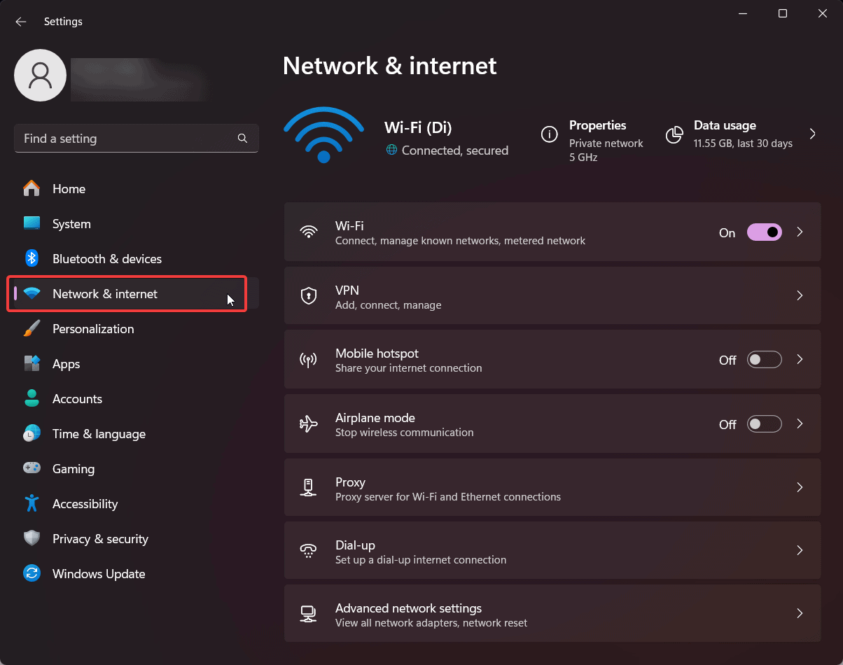 network and internet windows 11