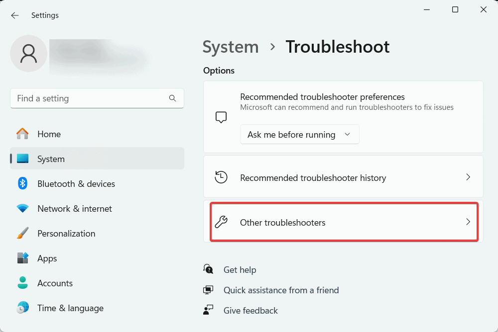 other troubleshooters settings