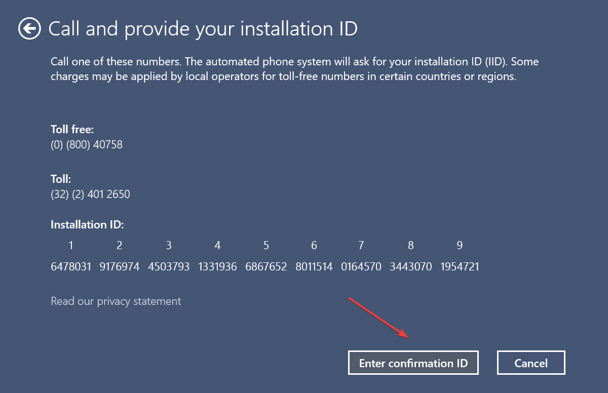 enter confirmation ID to fix error code 0xc004b100