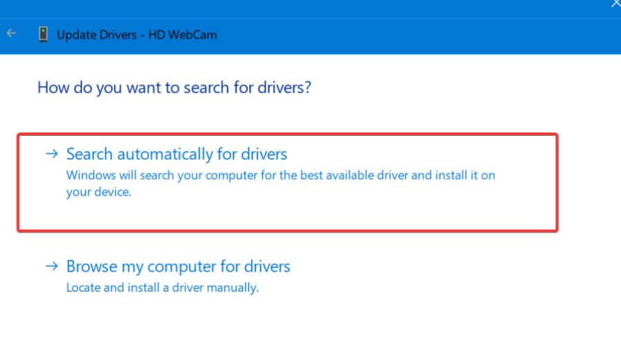 search automatically for camera drivers windows 11