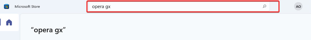 searching for opera gx in the microsoft store