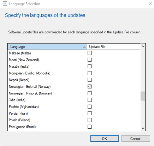 specify languages of the updates office 365 adr