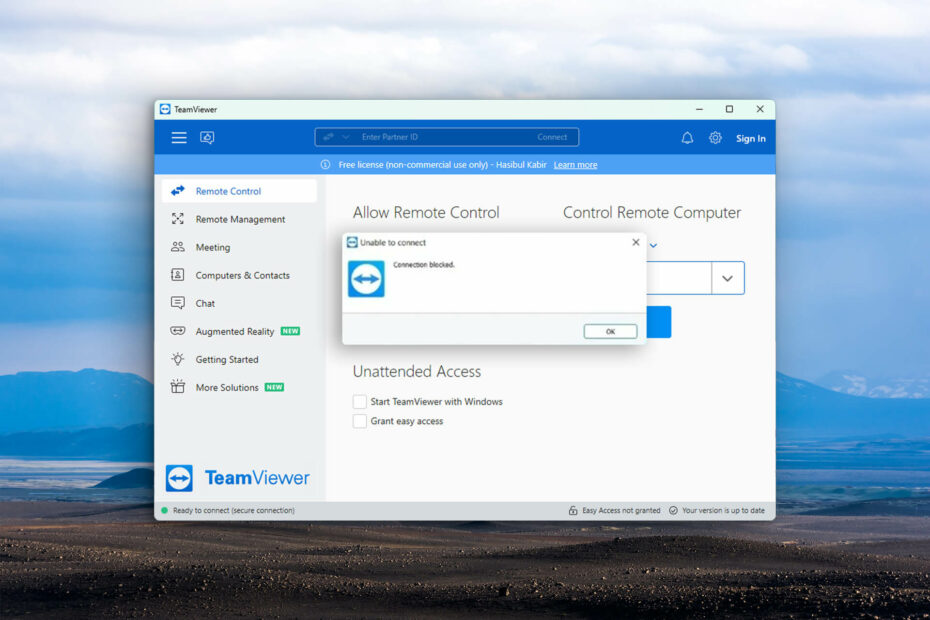 teamviewer free connection blocked after timeout