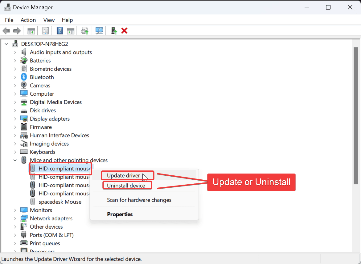 update uninstall hid compliant