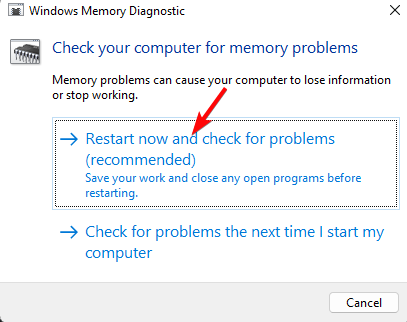 Press the Win + R keys simultaneously to launch the Run console. Type mdsched.exe in the search box, and hit Enter to run the Windows Memory Diagnostic tool. You can now select the option Restart now and check for problems (recommended). 