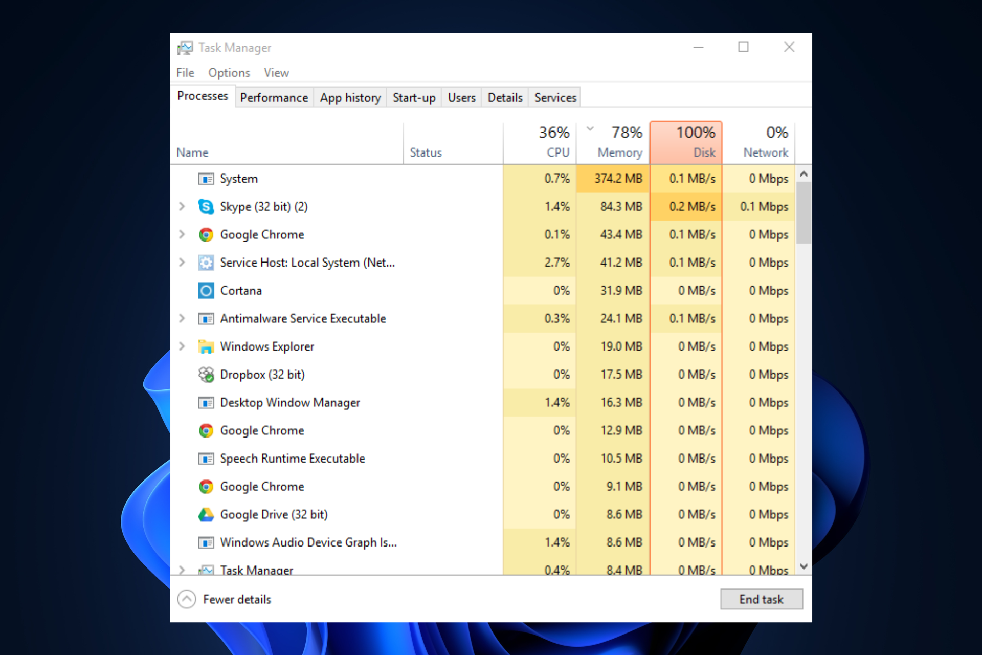 100 disk usage windows 11