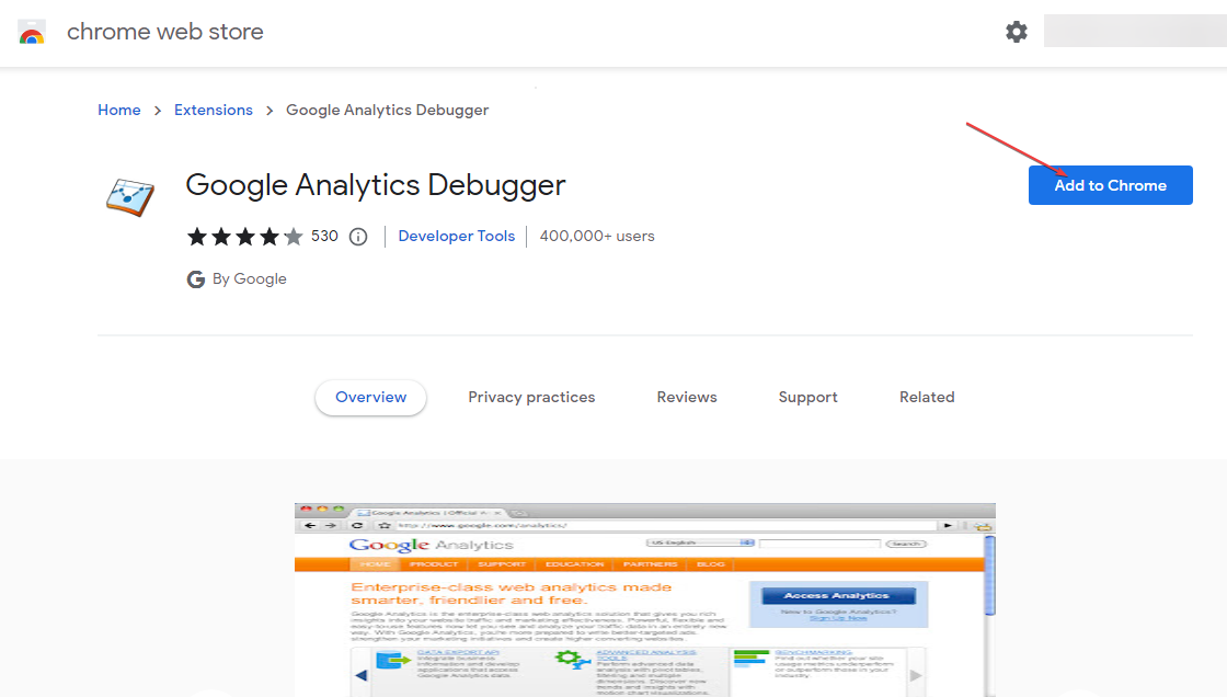 Download the Google Analytics debugger extension