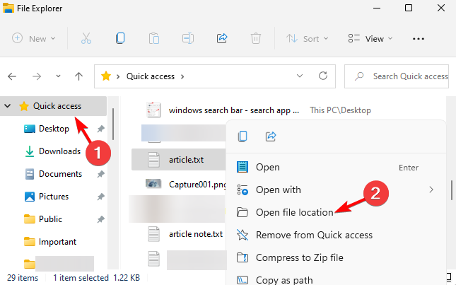open file location from quick access