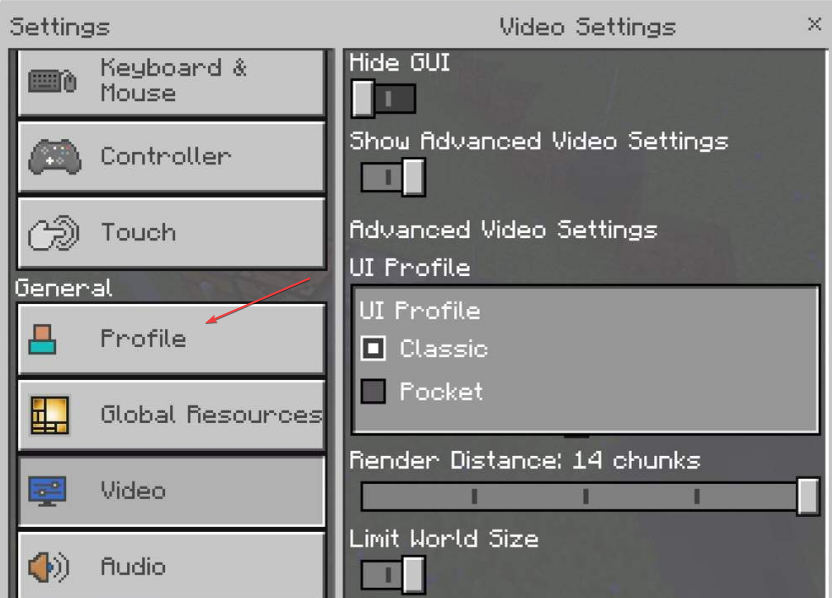 Minecraft profile to disable force resolution and enable full screen mode