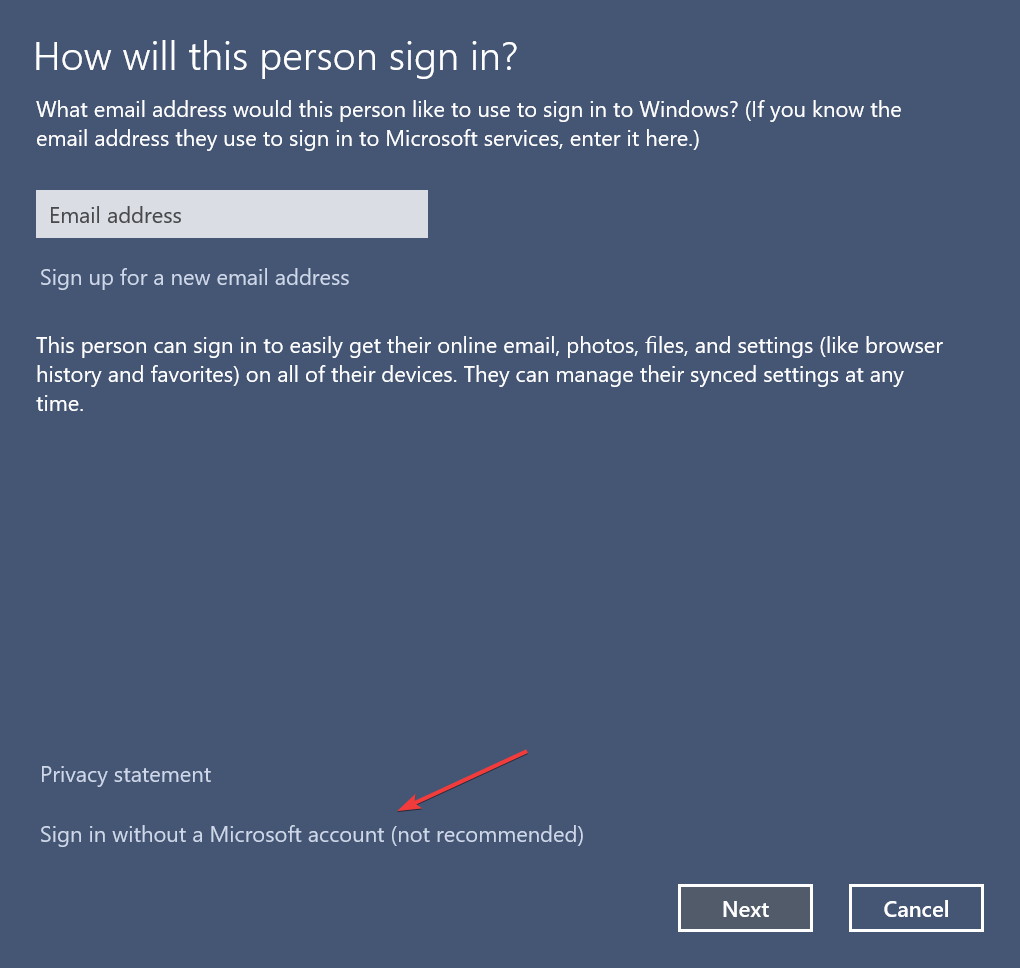 sign in without a microsoft account