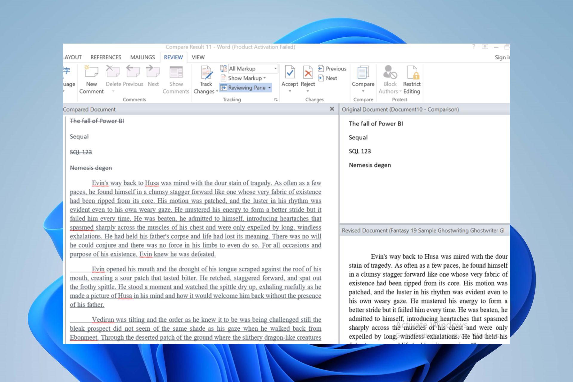how to compare two word documents