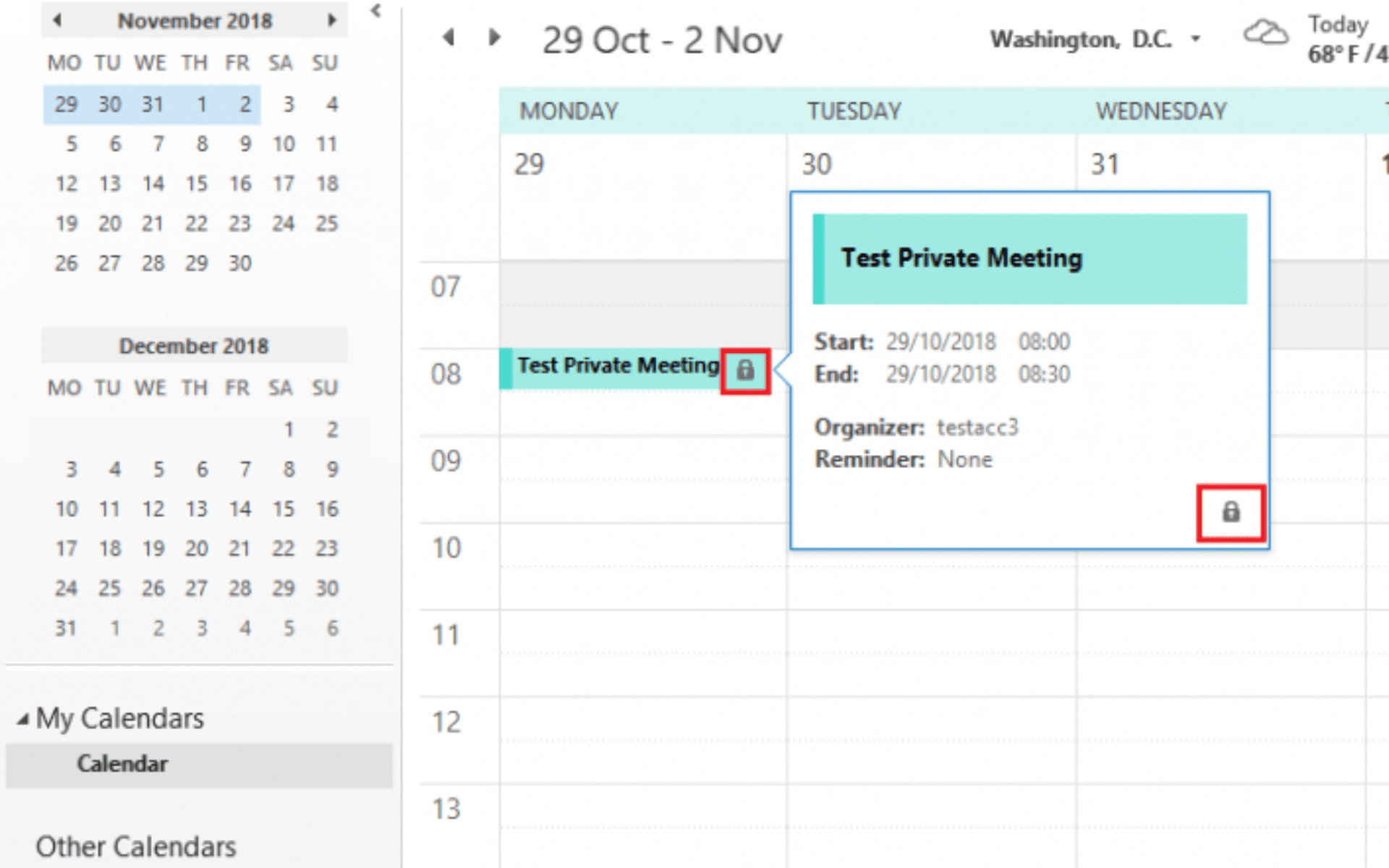 How to set outlook calendar to private