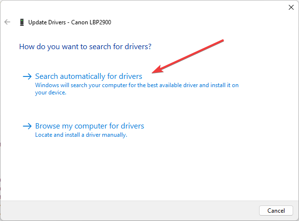 Search automatically for drivers- canon lbp2900b driver windows 11