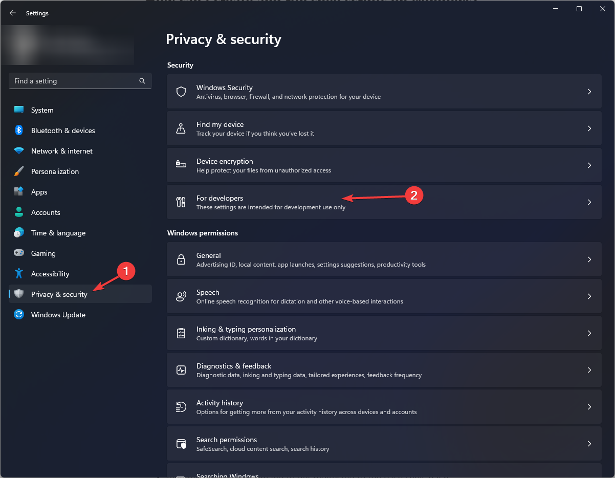Settings - Privacy Security